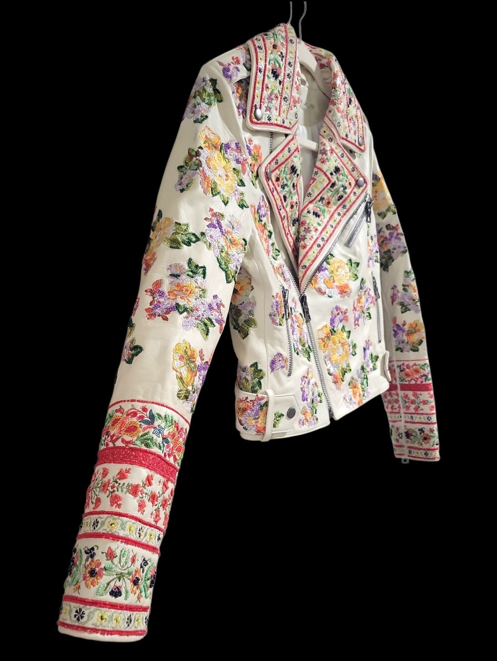 Alice + Olivia Lamb Leather Rare Embroidered Moto Jacket Size M MSRP $1595 - Picture 6 of 16